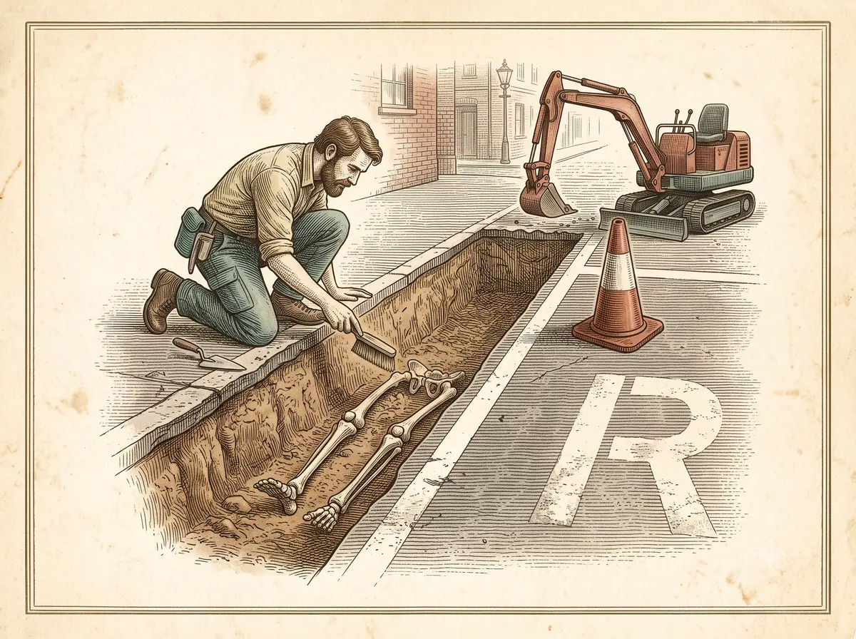 The King Found Six Hours Into the Dig, Under a Parking Space Marked 'R'