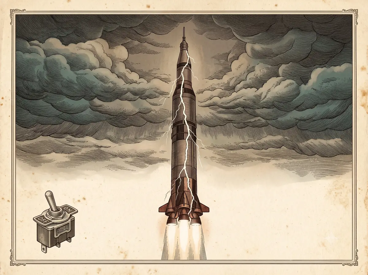 The Moon Rocket Struck by Lightning Twice — and the Switch Nobody in Mission Control Had Heard Of