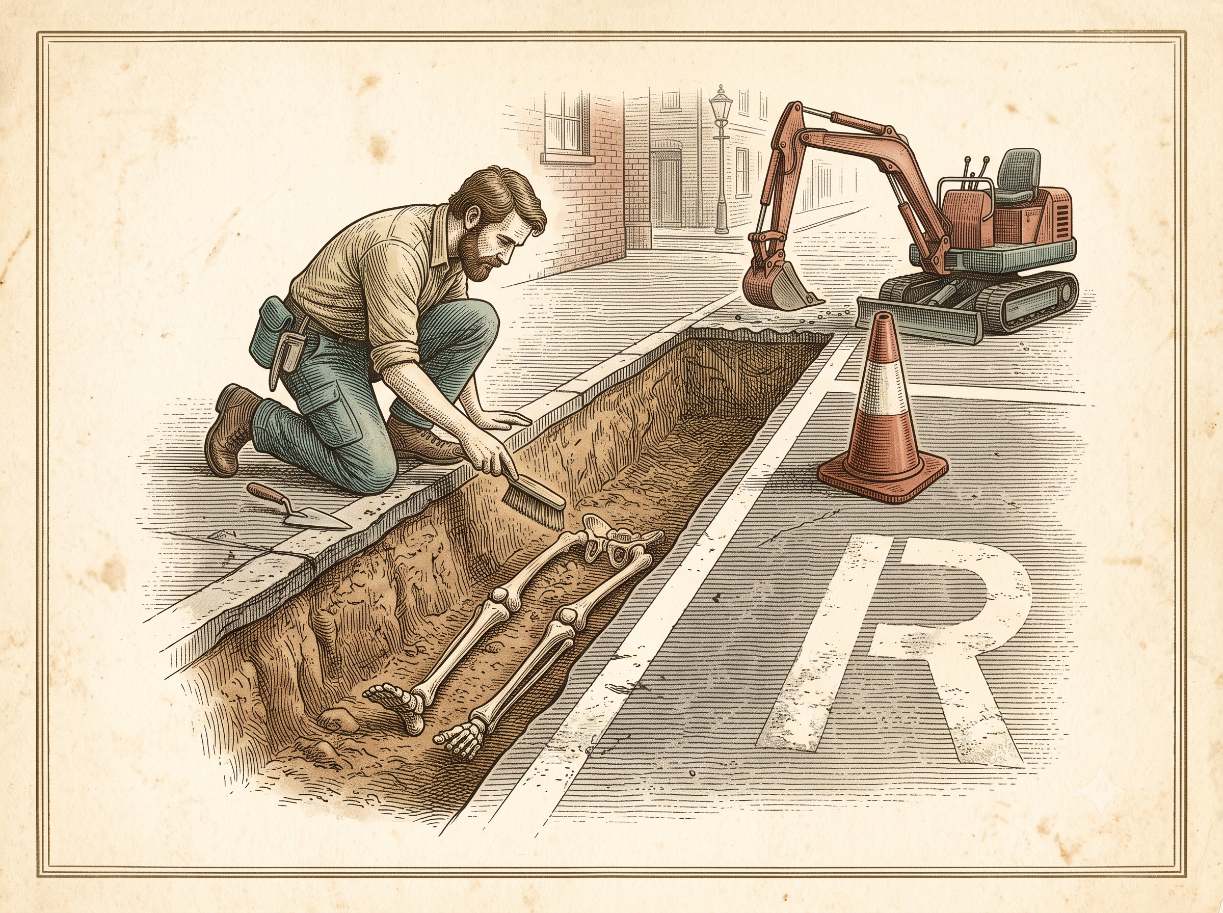 The King Found Six Hours Into the Dig, Under a Parking Space Marked 'R'